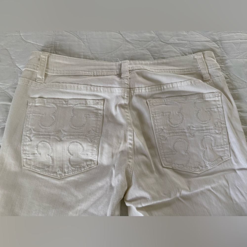 Tory Burch White Boot Cut Jeans Distressed Style - Picture 3 of 9